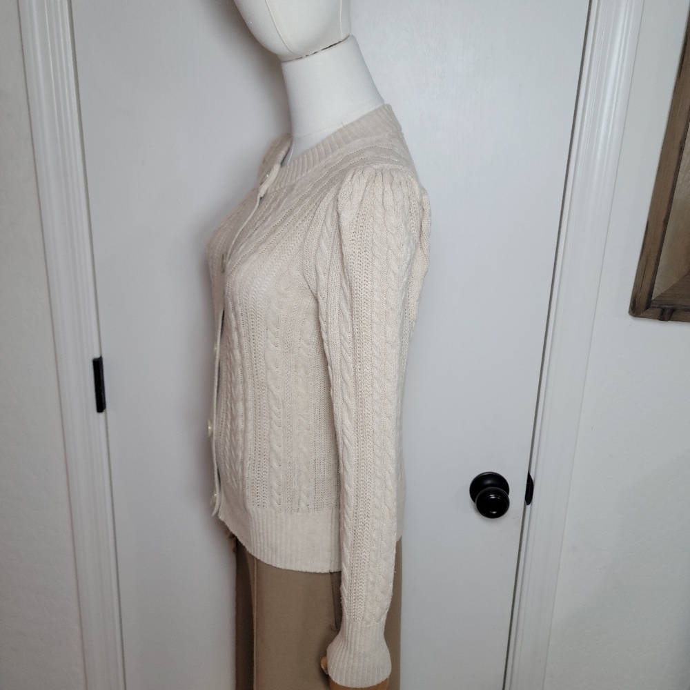 LOFT Cotton-Wool Blend Cable Knit Cardigan Size Small - Picture 5 of 12